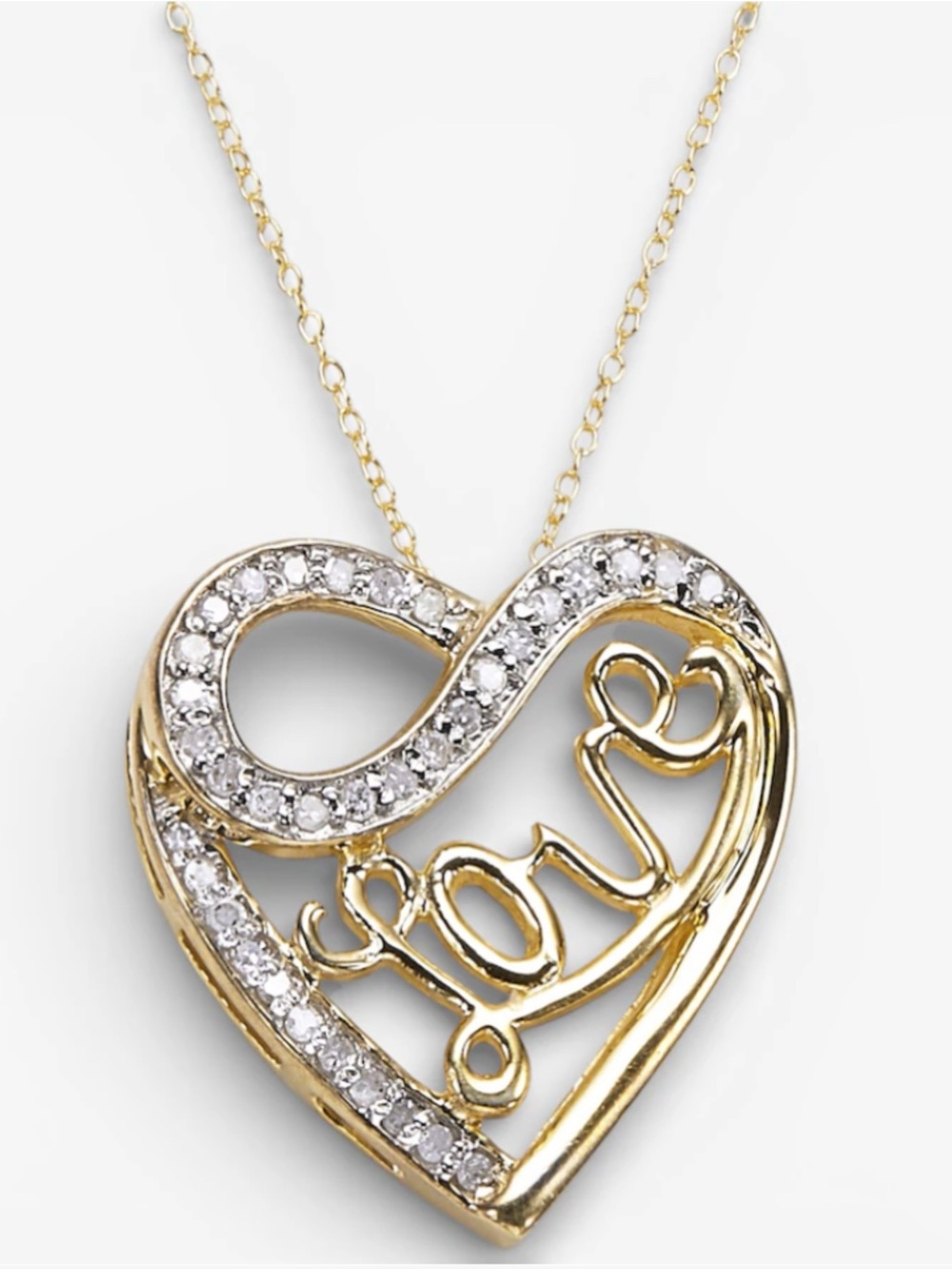 Gold 'Love' Infinity Heart Necklace With Diamond Accents